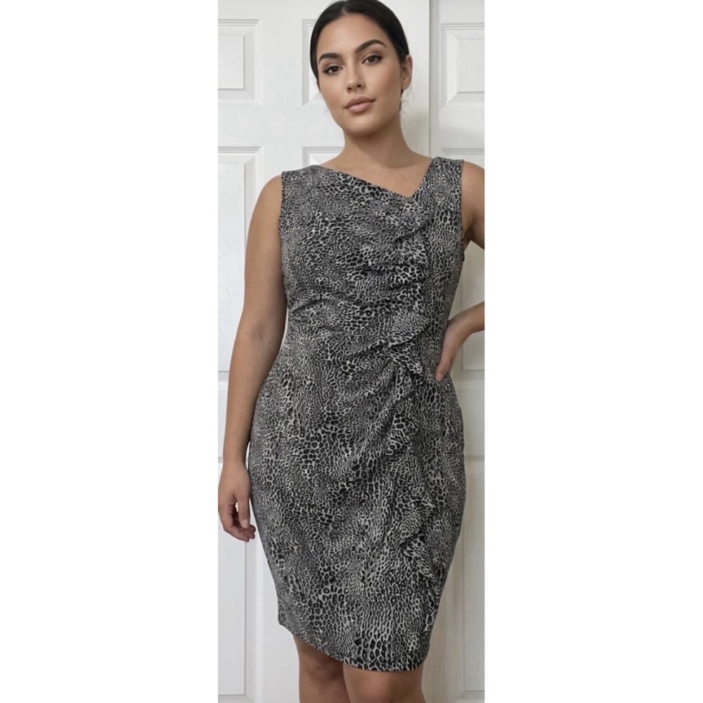 Dana Buchman Women's Leopard print Ruffle Bodycon Dress Size M